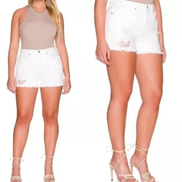 Good American Good 90s Short White Distress Size 32 Denim Minimal High Rise - Picture 1 of 10